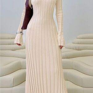 Princess Polly Cream Ribbed Long Sleeve Dress